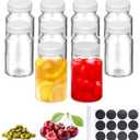 TranRantic 8 Pcs Glass Shot Bottles with Caps, 2 oz Reusable Mini Juice Ginger Shot Bottles, Wide Mouth Small Glass Jars with Lids, Small Bottle with Labels for Oils, Sauce (White Lid)