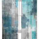 Turquoise Blue Grey Sheer Curtains 84 Inch Length 2 Panels Set for Living Room/Bedroom, Teal Abstract Art Painting Semi Curtain Sheers Drapes Rod Pocket Curtains Window Treatment Set