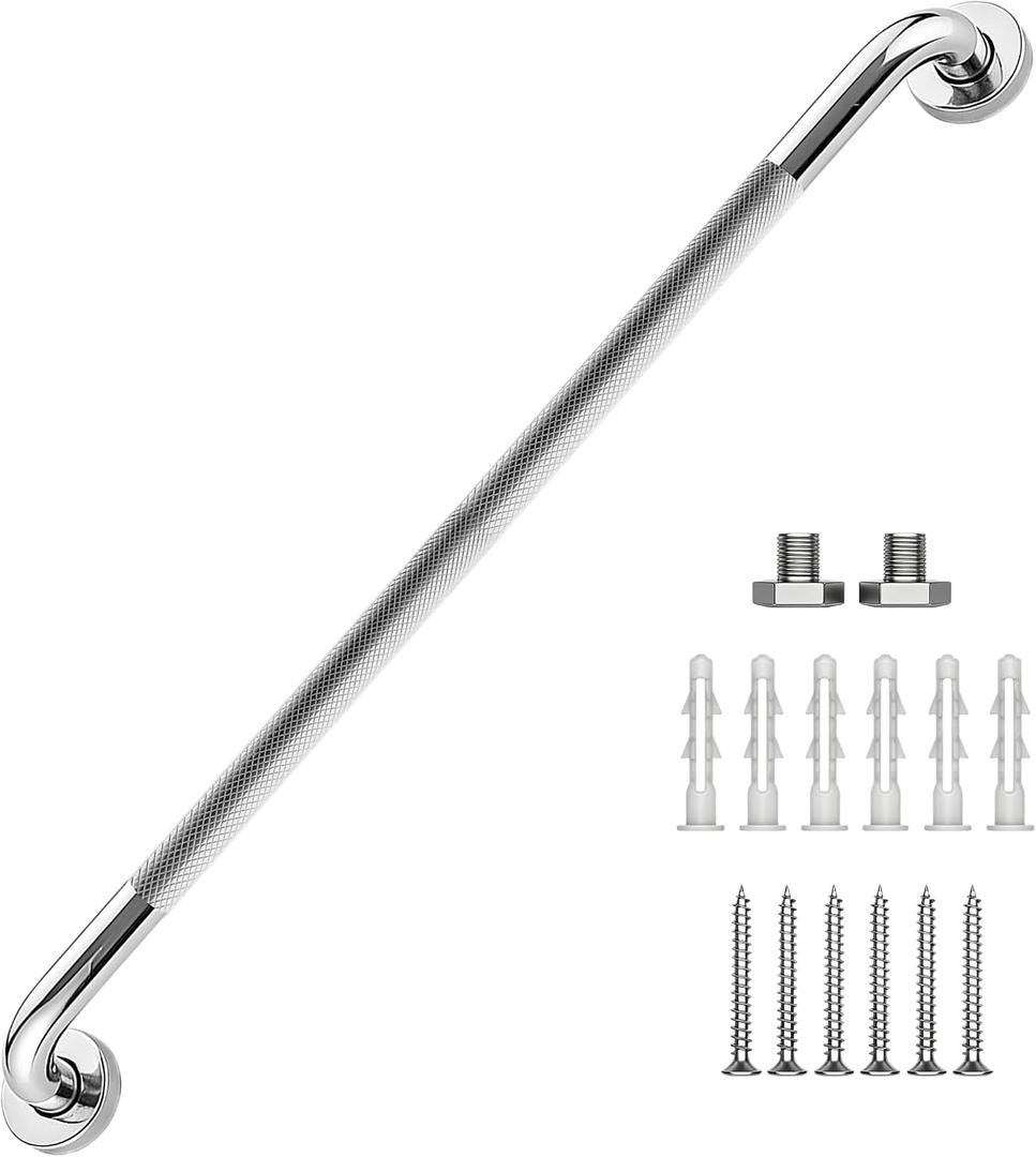 36 Inch Grab Bars 1.25" Dia, Chrome 304 Stainless Steel Bathroom Grab Bar, Anti Slip Knurled Safety Bar, Wall Mount Handicap Grab Bars, Support Handrail for Seniors Elderly Injury