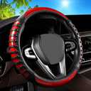 3D Massage Red Carbon Fiber Leather Steering Wheel Cover, 14.5-15 Inch Non-Slip Breathable Microfiber Car Steering Wheel Protector