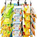 Pinzoveco Chip Rack Display Stand, 5 Tiers 40 Clips Snack Organizer for Office Desk, 360 Rotating Wooden Base Chip Holder Candy Display for Concession Stand, Countertop, Party, With Message Board (White)