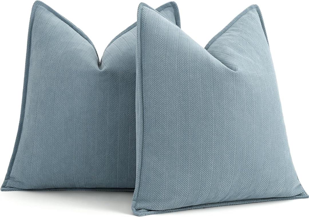 ZWJD Throw Pillow Covers 18x18 Set of 2 Chenille Pillow Covers with Elegant Design Soft and Luxurious Decorative Throw Pillows for Couch, Bed, and Home Decor,Light Blue