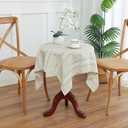 Gernaice Boho Striped Small Square Tablecloth 36x36 Inch, Premium Linen Blend with Cutwork Embroidery, Dustproof Washable Table Cover for Coffee Nightstand Sofa Side End Tables (Brown)