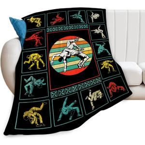 Wrestling Fleece Blanket Sports Wrestle Throw Blankets for Girls Boys Super Soft Warm Flannel Vintage Colorful Throws Gifts for Men Women Cozy Fuzzy Plush Stuffed Couch Bed Bedding Decor 50"x40"