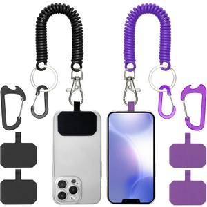 Phone Tether Lanyard Anti Theft Phone Strap with Carabiner Anti-drop Outdoor Skiing Hiking Cycling fishing Climbing fit iPhone and Most Cell Phone (Black+Purple)