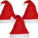 Santa Hat for Christmas Party & Holiday Wear | Soft Red Xmas Hat with White Trim & Pom-Pom | Festive Costume Hat for Adults (Pack of 3)