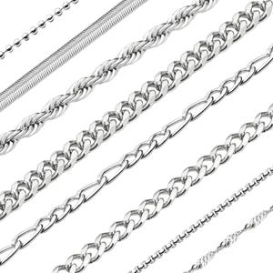 8 Pcs Chains for Men Stainless Steel Chain Necklace bulk Mens Necklace Jewelry Set Figaro Chain Cuban Link Chain Rope Chain Snake Chain