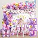 Butterfly First Birthday Decorations for Girl Pink Purple Butterfly 1st Birthday Party Decoration Supplies Include Balloon Arch Balloon Boxes Backdrop Tablecloth Birthday Hat