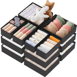 Criusia Drawer Organizer Clothes, 21 Pack Dresser Organizer for Baby Clothes, Underwear, Sock - Foldable Closet Organization and Storage Dividers Bins for Nursery, Bedroom (Black)