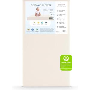 Delta Children CleanEarth Certified Organic Crib and Toddler Mattress – GOTS Certified, Non-Toxic Breathable Baby Mattress - Regulates Temperature, 52"L x 28"W x 5.25"Th