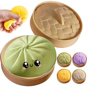 Dumpling Squishies, Glitter Dumpling Mystery Box, 2026 Upgraded Dumplings Stress Balls Fidget Sensory Balls, Squeeze Dough Ball Stress Relief Hand with Food Steamer, Relaxation Gift (Green)