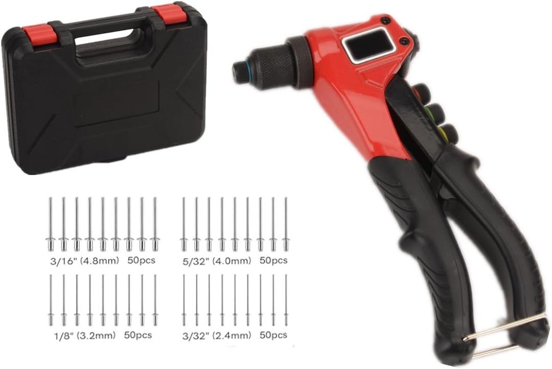FLZOSPER Heavy Duty Rivet Gun with 200Pcs Aluminum Blind Rivets Assortment Kita Professional Pop Rivet Tool and Rivets Set for Sheet Metal, Automotive, Railway, and Duct Work
