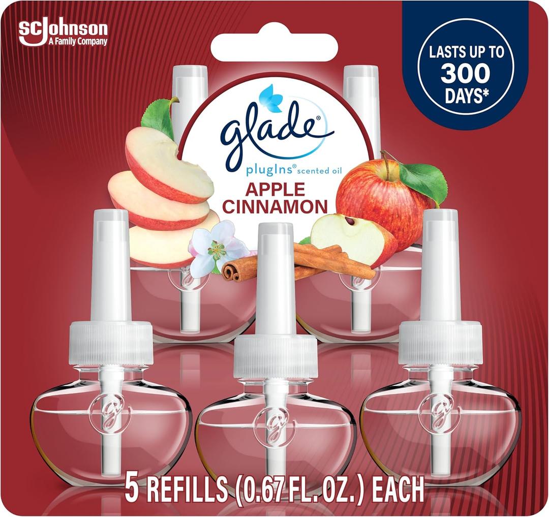 Glade PlugIns Refills Air Freshener, Scented and Essential Oils for Home and Bathroom, Apple Cinnamon, 3.35 Fl Oz, 5 Count 