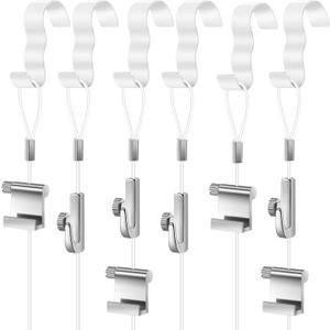 Dunzy 5 Pcs Picture Rail Hanging System Kit Picture Rail Hooks Molding Hangers with Invisible Nylon Cord and Adjustable Hooks for Exhibition, Art Gallery Supplies, White