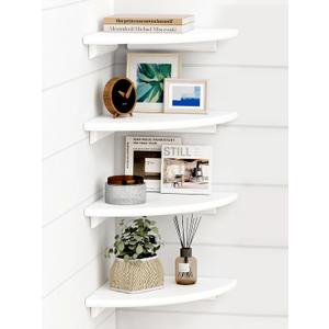Forbena White Corner Floating Shelves for Wall Set of 4, Rounded Corner Shelves Wall Mounted for Kids Bedroom Books, Cute Wood Hanging Corner Shelf for Bathroom Decor, Living Room, Small Spaces (10" Depth)