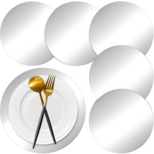 50 Pieces Silver Paper Placemats Round Disposable Glitter Table Mats Mirror Foil Decorative Place Mats for Wedding Holiday Party Christmas Dining Table Decor