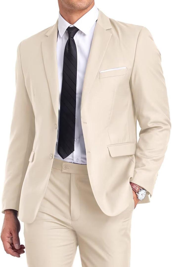 Fxzpiodi Mens Suit Slim Fit 2 Piece Suits,Two Button Solid Business Wedding Tuxedo Suit for Prom Suit Jacket and Pants, Small