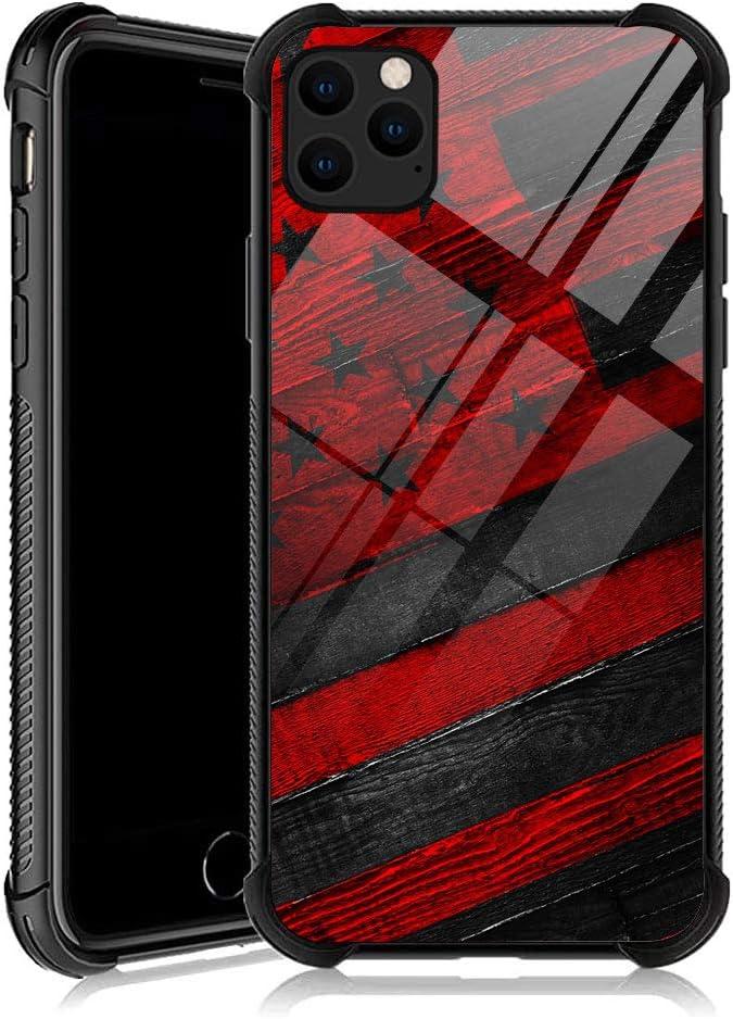 DJSOK Compatible with iPhone 12/12P CaseDesign Pattern Back Bumper Anti Scratch Reinforced Corners Soft TPU Caver,Cases for Men Women-Black red Wood Grain American Flag