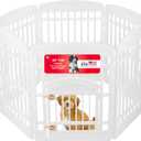 IRIS USA Dog Playpen with Door, 34 6 Panel Pet Exercise Pen  Indoor Outdoor Puppy Play Pen, Portable Plastic Pet Fence for Small Medium Dogs, Foldable 44 x 63 x 34, White