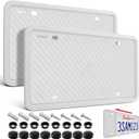 Aujen Silicone License Plate Frames, 2 Pack White Side-Opening License Bracket Holder, Without Obstruction. Rustproof, Rattle Proof & Weatherproof Universal