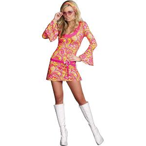 Dream Girl Go Go Gorgeous 70s Groovy Retro Adult Halloween Costume Pink Womens, M