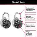 Master Lock Black Gym Locker Lock Combination Padlock, Indoor Combo Lock with Preset 3-Digit Code for Cabinets, Storage, 2 Pack, 1500T