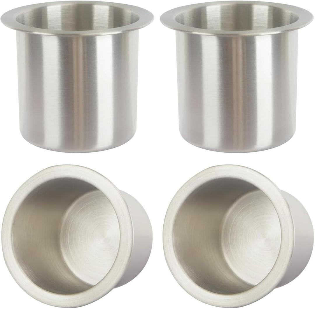 4Pcs Drop-in Cup Holder,304 Stainless Steel Automotive Cup Holders,3.3inch Silver Poker Table Drink Holder Dining Table Cinema Sofa Yacht Boats Cars Touring RV Car Drop-in Drink Cup Holder