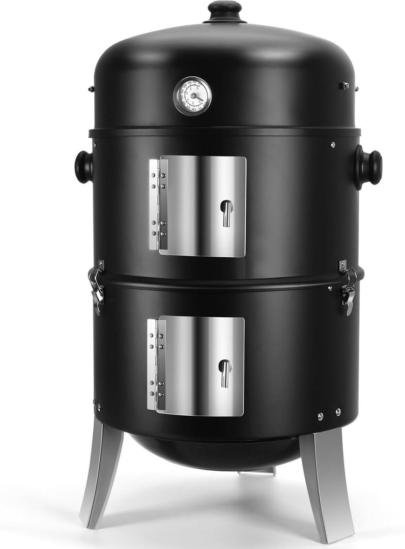 BBQ Charcoal Smoker for Meat: 16 Inch Heavy Duty 4 In 1 BBQ Charcoal Grills - Vertical Barbecue Smokers Grill Combo for Outdoor Cooking Patio Backyard Picnic Party Grilling