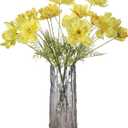 WEVEY Artificial Cosmos Flowers Bouquet,6 Stems Faux Silk Cosmos with Green Leaves, Fake Cosmos for Wedding, Home Vase, Spring Summer Decorations (Yellow)