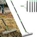 Thatch Rake, 13" Wide Efficient Dethatcher Rake with 70" Adjustable Long Handle, Heavy Duty Steel Metal Dethatching Rakes for Cleaning Dead Grass, Loosening Soil, Lawn Care in Yard Garden