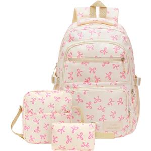 Bow Backpack, Coquette Backpack for Women, Pink Bow Shoulder Bag 3PCS Set, Cute Large Capacity Versatile Rucksack