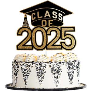 JOJO FLY Class of 2025 Cake Topper, Graduation Party Supplies, Congrats Grad 2025 Graduation Decorations, High School/College Black and Gold