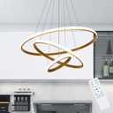 Modern LED Chandelier for High Ceiling, Dimmable 3-Ring Gold Pendant Light with Remote Flush Mount Ceiling Light for Dining Room Living Room Foyer Entryway Island Bedroom, 3000K-6500K