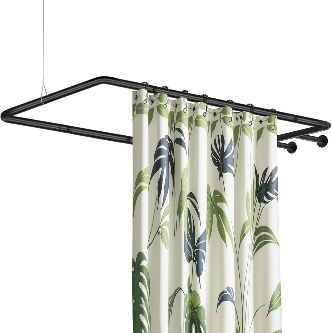 Heavy Duty 60"x28" Clawfoot Tub Shower Curtain Rod Round Shower Curtain Rod (Black, 60"x28")