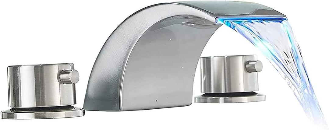 Brushed Nickel Bathroom Faucet Waterfall for Sink 3 Hole 8 Inch Widespread Vanity Sink Parts Two Handle Led Bath Tub Mixer Tap Lavatory Faucets Spout Commercial Water Hoses Brushed Nickel Bathroom Faucet Waterfall for Sink 3 Hole 8 Inch Widespread Vanity Sink Parts Two Handle Led Bath Tub Mixer Tap Lavatory Faucets Spout Commercial Water Hoses