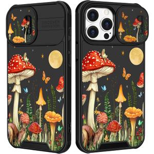 (2in1 for iPhone 15 Pro Max Case for Women Girls Cute Phone Cover Butterfly Moon Girly Pretty Mushroom Aesthetic Design with Camera Cover Funda for Apple for iPhone 15 ProMax Cases 6.7"