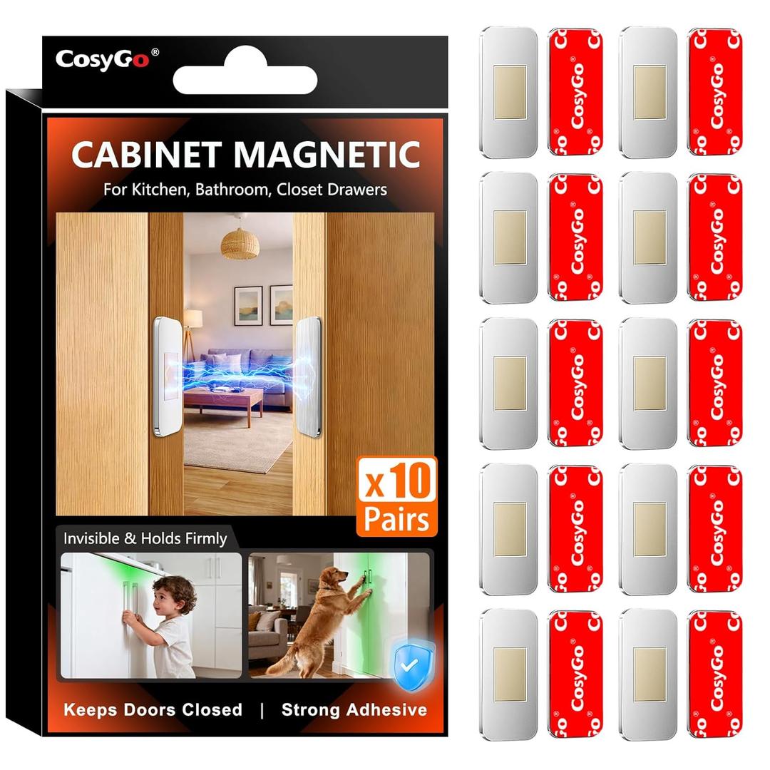 10Sets Extra Strong Magnetic Cabinet Door Catch, No-Drill Invisible Ultra Thin Magnets for Cabinet Door Closure, Drawer Magnets with Strong Adhesive to Stay Closed