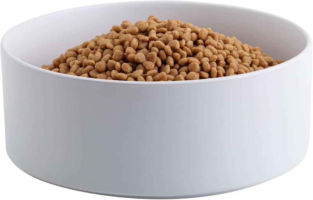 White 8 in Dog Bowl Ceramic for Medium Sized Breed,Retrievers,7.6 Cups Non Slip Heavy Weighted Dog Food Water Dish,Modern Big Pet Bowl Large