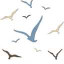Wesiti 11 Pcs Wooden Seagull Wall Decor Nautical Theme Beach Coastal Art Small Seagull Sea Birds Wall Decor Ocean Adhesive Sculpture Vintage Ornaments for Home Bathroom(Dusty Blue)