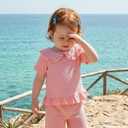 Baby Girl Casual Waffle Shirts Doll Collar Short Sleeve Ruffle Tops Toddler Girls Summer Basic Tees Kid Blouse (Pink)