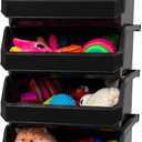 Plastic Containers for Organizing and Storage Bins for Closet, Kitchen, Office, Garage or Pantry Organization, Stackable Bins, Extra Large (14.8" x 16.5" x 7"), 4-Pack, Black