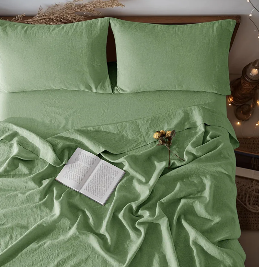 LBR02M 100% Linen Sheet Set King Size,Bed Sheets 4 Piece Sets,Solid Color Natural Flax Bed Sheets Soft Breathable Bedding,16" Deep Pocket,All Season (King, Rust)