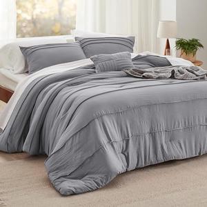 Bedsure California King Comforter Set - 4 Pieces Pinch Pleat Bed Set, Grey Boho Bedding for All Season, 1 Soft Comforter, 2 Pillowcases, 1 Decorative Pillow