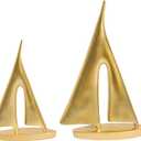 Modern Sculptures Home Decor, Gold Sailboat Decor Ornament, Boat Decorations Statue Decor, Art Sculptures and Statues, Sailboat Gifts Home Office Bathroom Shelf Decor Nautical Decor (2 Pack)
