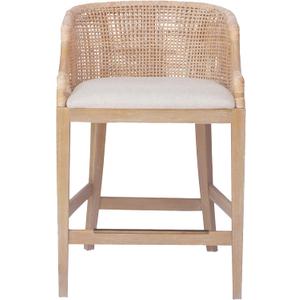 Martha Stewart Farmhouse Counter Height Bar Stools, Handcrafted Rattan Counter Height Stools for Kitchen Island, Kickplate Footrest, Upholstered, Dining Room Chairs for Home Bar - Natural Whitewash, 23"W x 22.5"D x 35"H