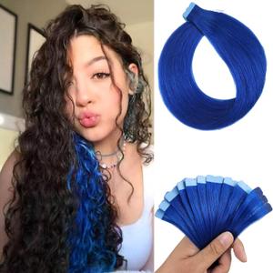 Blue Tape in Hair Extensions Human Hair Invisible Colored Mini Tape ins Human Hair Extensions (18 Inch-10pcs)