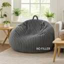 Honeydak Ribbed Rabbit Fur Stuffed Animal Storage Bean Bag Chair Cover (No Filler) Comfy Bean Bag Cover Without Filling or Home Bedroom Decor Organizing Plush Doll Textile Holder(Dark Gray,L)