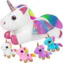 HONGTEYA Unicorn Mommy Stuffed Animal with 4 Baby unicorns in Her Tummy, Plush Gift for Girls Ages 3-8