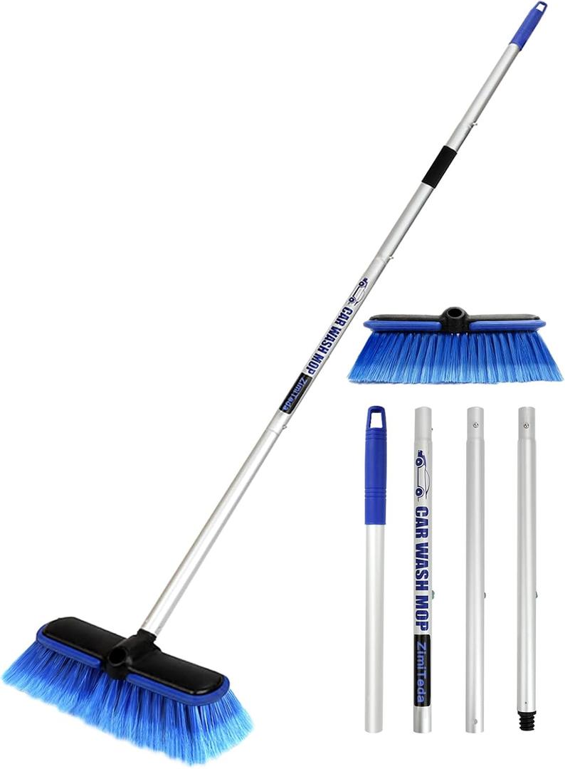 PBT Car Wash Brush with Long Handle 10'' Larger Soft Bristle Brush Head Rubber Bumper for Vehicle Wheel RV SUV Boat Truck Solar Panel Deck Washing, 60'' 151cm PBT Car Wash Brush with Long Handle 10'' Larger Soft Bristle Brush Head Rubber Bumper for Vehicle Wheel RV SUV Boat Truck Solar Panel Deck Washing, 60'' 151cm