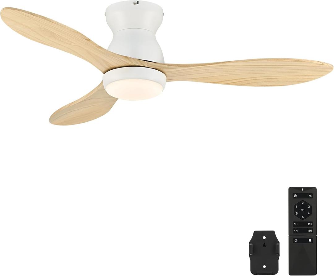 VONLUCE Ceiling Fans with Lights, 42 Inch Ceiling Fan and Remote, 6-Speeds Noiseless Reversible DC Motor, 3CCT, Wood Ceiling Fan for Farmhouse Bedroom Indoor Outdoor, White